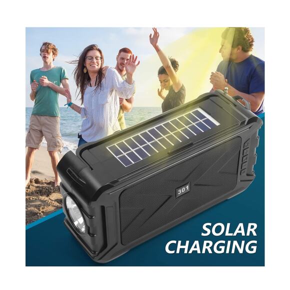 Portable Bluetooth Speaker w/Solar Charge, Wireless w/Outdoor Emerg. Flashlight - Picture 5 of 9